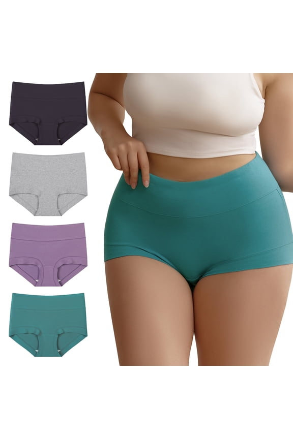 Women's Plus Size Cotton Boxer Briefs XL-5XL High Waist Boyshort Underwear 4 Pack(3XL,Spring Lake)