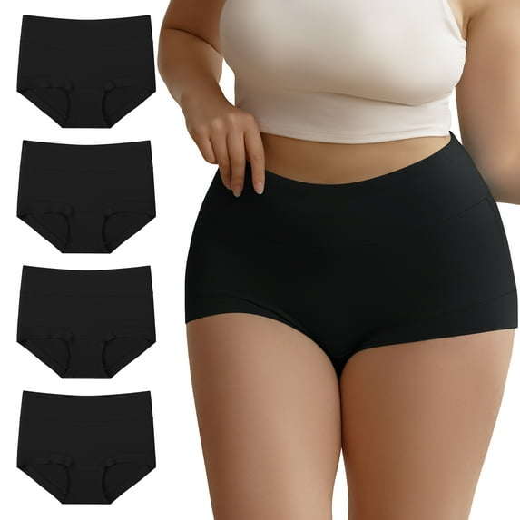 INNERSY Women's Plus Size Cotton Boxer Briefs XL-5XL High Waist Boyshort Underwear 4 Pack(4XL,Black)