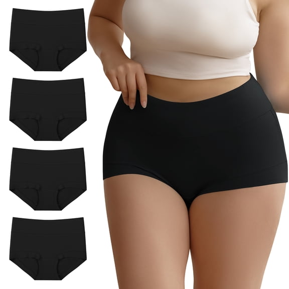 INNERSY Women's Plus Size Cotton Boxer Briefs XL-5XL High Waist Boyshort Underwear 4 Pack(5XL,Black)