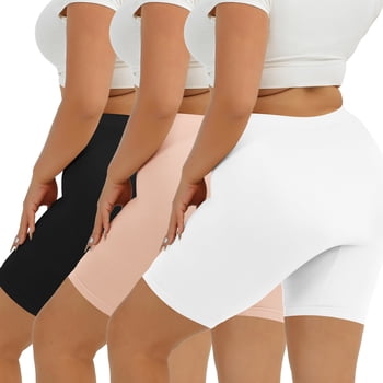 INNERSY Women's Plus Size Cotton Boyshorts Anti-Chafing 3-Pack(3XL,Black/Pink/White)