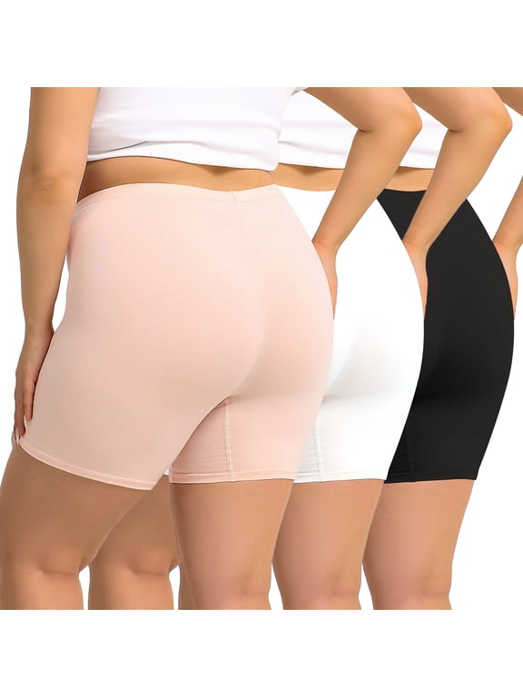 Women's Plus Size Cotton Boyshorts Anti-Chafing 3-Pack(3XL,Black/Pink/White)
