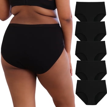 INNERSY Women's Plus Size Cotton Underwear XL-5XL High Waisted Briefs Panties 5-Pack(3XL,Black)