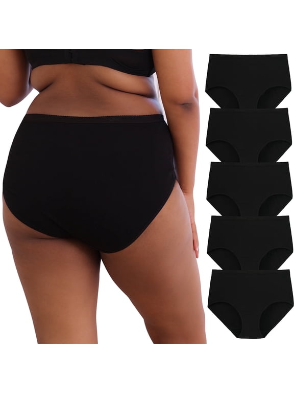 Women's Plus Size Cotton Underwear XL-5XL High Waisted Briefs Panties 5-Pack(3XL,Black)