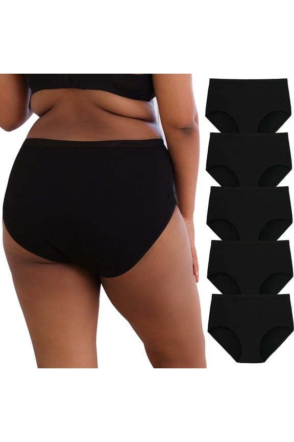 Women's Plus Size Cotton Underwear XL-5XL High Waisted Briefs Panties 5-Pack(3XL,Black)
