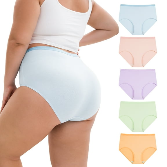 INNERSY Women's Plus Size Cotton Underwear XL-5XL High Waisted Briefs Panties 5-Pack(3XL,Bloom)