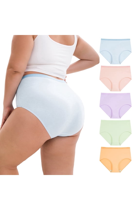 Women's Plus Size Cotton Underwear XL-5XL High Waisted Briefs Panties 5-Pack(3XL,Bloom)