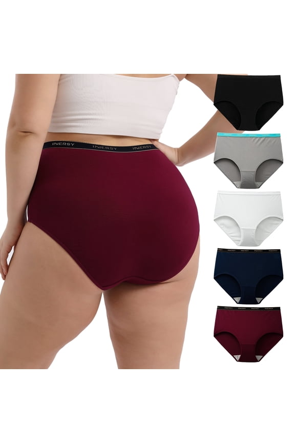 Women's Plus Size Cotton Underwear XL-5XL High Waisted Briefs Panties 5-Pack(3XL,Crimson Twilight)