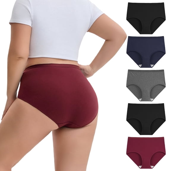 INNERSY Women's Plus Size Cotton Underwear XL-5XL High Waisted Briefs Panties 5-Pack(3XL,Dark Vintage)