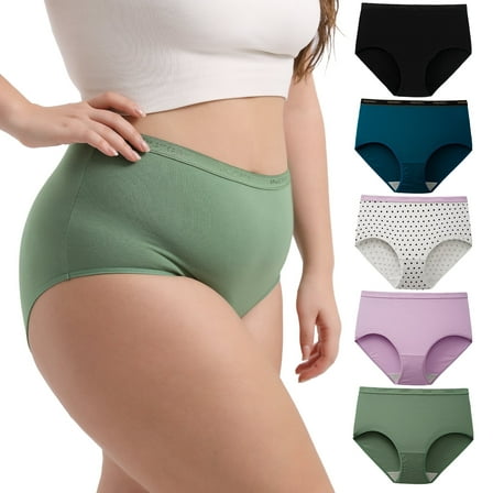 INNERSY Women's Plus Size Cotton Underwear XL-5XL High Waisted Briefs Panties 5-Pack(3XL,Mint Sky)