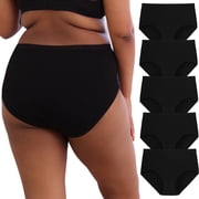 INNERSY Womens Plus Size Cotton Underwear XL-5XL High Waisted Briefs Panties 5-Pack4XL,Black
