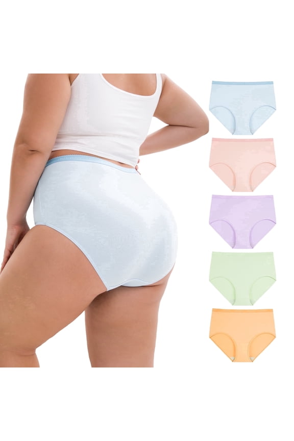 Women's Plus Size Cotton Underwear XL-6XL High Waisted Briefs Panties 5-Pack(4XL,Bloom)