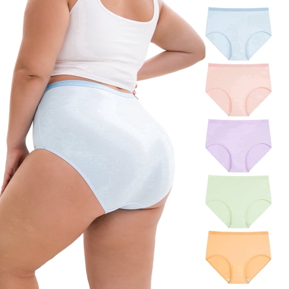 INNERSY Women's Plus Size Cotton Underwear XL-6XL High Waisted Briefs Panties 5-Pack(5XL,Bloom)