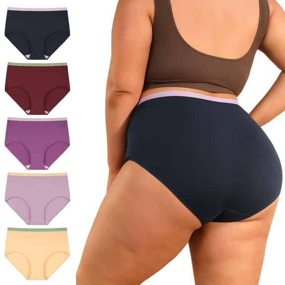 INNERSY Women's Plus Size Cotton Underwear XL-5XL High Waisted Briefs Panties 5-Pack(5XL,Darks)