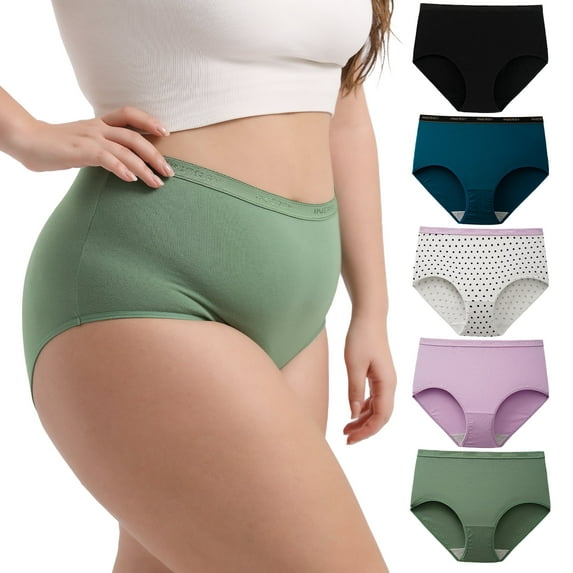 INNERSY Women's Plus Size Cotton Underwear XL-5XL High Waisted Briefs Panties 5-Pack(XL,Mint Sky)