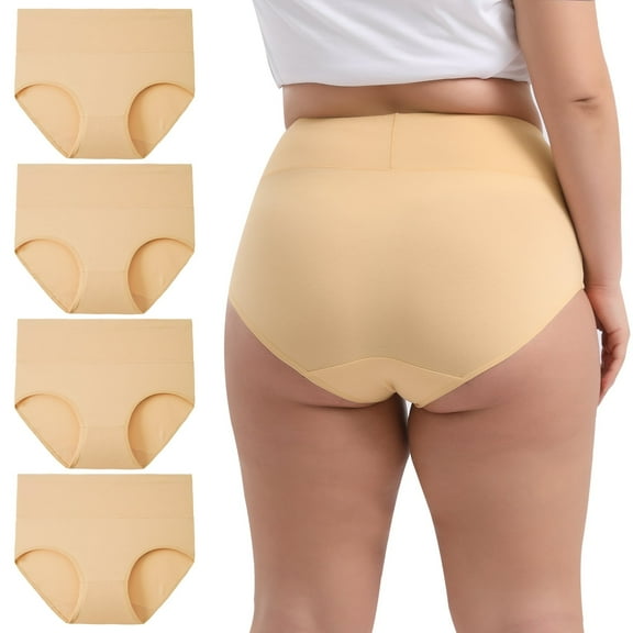 INNERSY Women's Plus Size XL-5XL Cotton Underwear High Waisted Briefs Panties 4-Pack (XL,Beige)