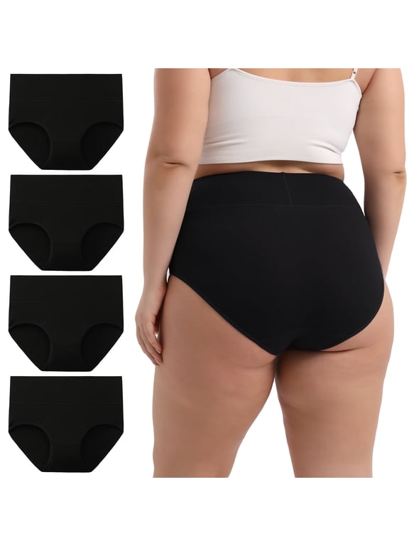 Women's Plus Size XL-6XL Cotton Underwear High Waisted Briefs Panties 4-Pack (3XL,Black)