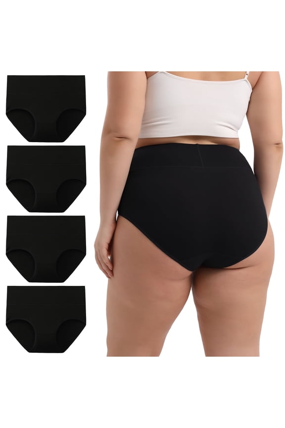 Women's Plus Size XL-5XL Cotton Underwear High Waisted Briefs Panties 4-Pack (3XL,Black)