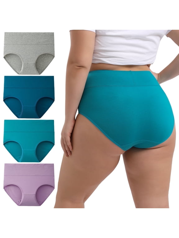 Women's Plus Size XL-6XL Cotton Underwear High Waisted Briefs Panties 4-Pack (3XL,Spring Lake)