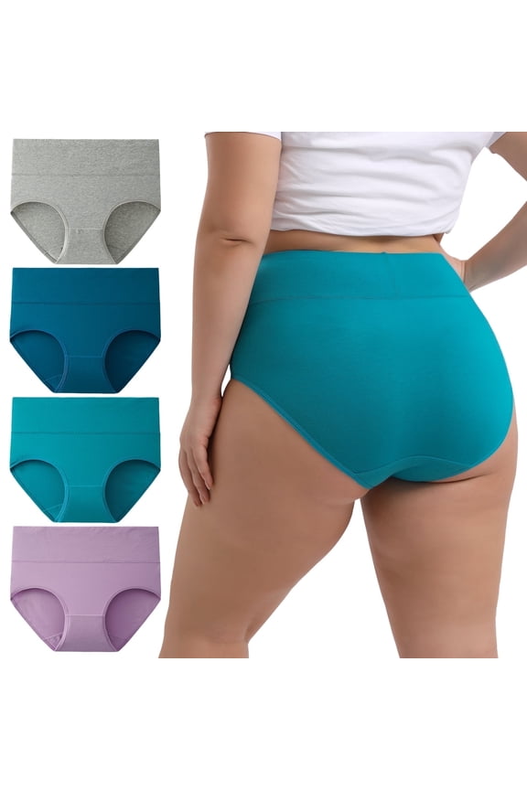 Women's Plus Size XL-6XL Cotton Underwear High Waisted Briefs Panties 4-Pack (3XL,Spring Lake)