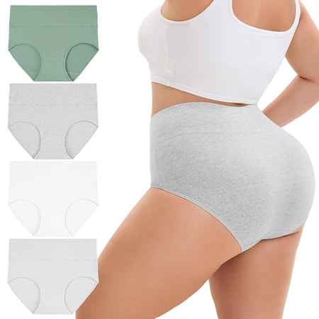 INNERSY Women's Plus Size XL-5XL Cotton Underwear High Waisted Briefs Panties 4-Pack(4XL,?Frosted Turquoise)