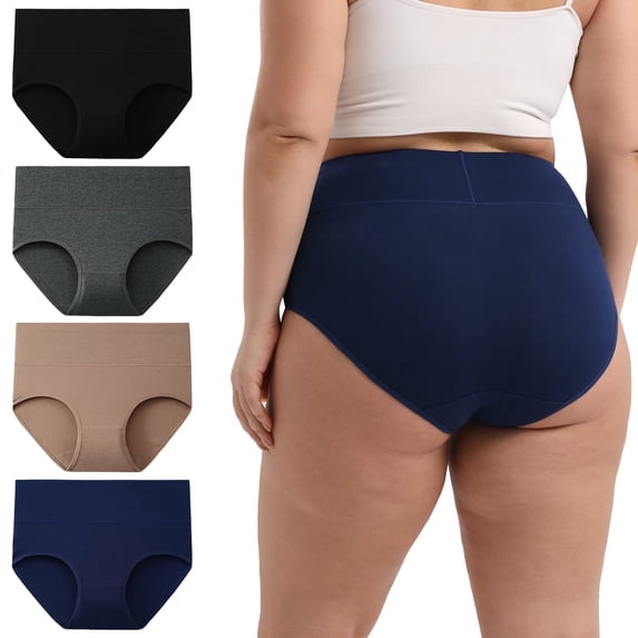 INNERSY Women's Plus Size XL-5XL Cotton Underwear High Waisted Briefs Panties 4-Pack (3XL,Midnight Sands)