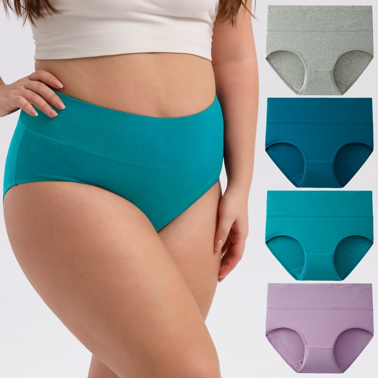 QIPOPIQ Clearance Women's Underwears Solid Color Briefs High Waist Panties  Plus Size Period Underwear, 5 Pack, S-5XL 