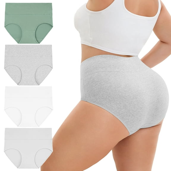 INNERSY Women's Plus Size XL-5XL Cotton Underwear High Waisted Briefs Panties 4-Pack(XL,‌Frosted Turquoise)