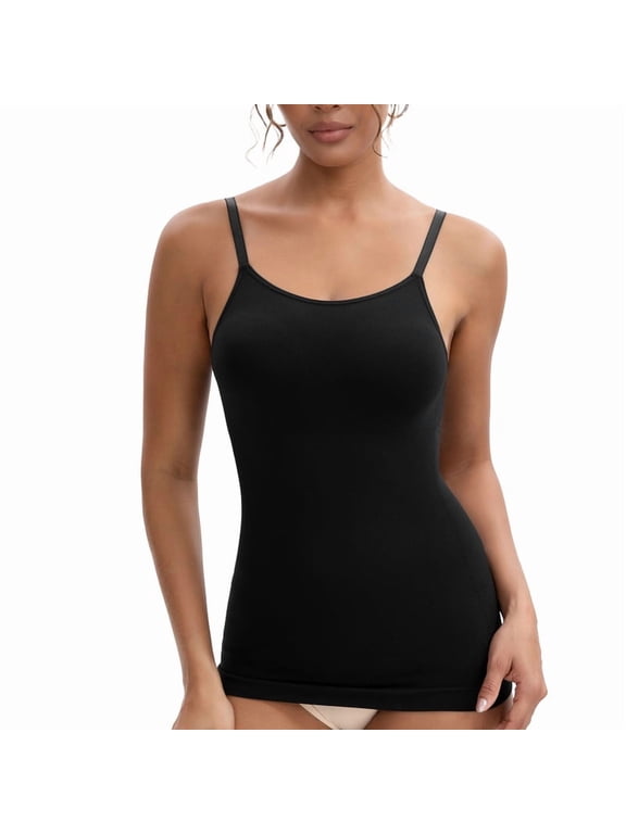 Women's Seamless Shapewear Tank Top with Adjustable Straps Lightweight Fit(L,Black)