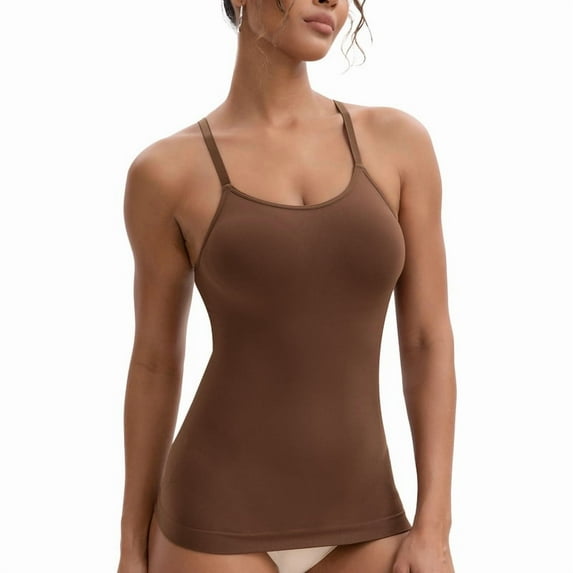 INNERSY Women's Seamless Shapewear Tank Top with Adjustable Straps Lightweight Fit(L,Brown)