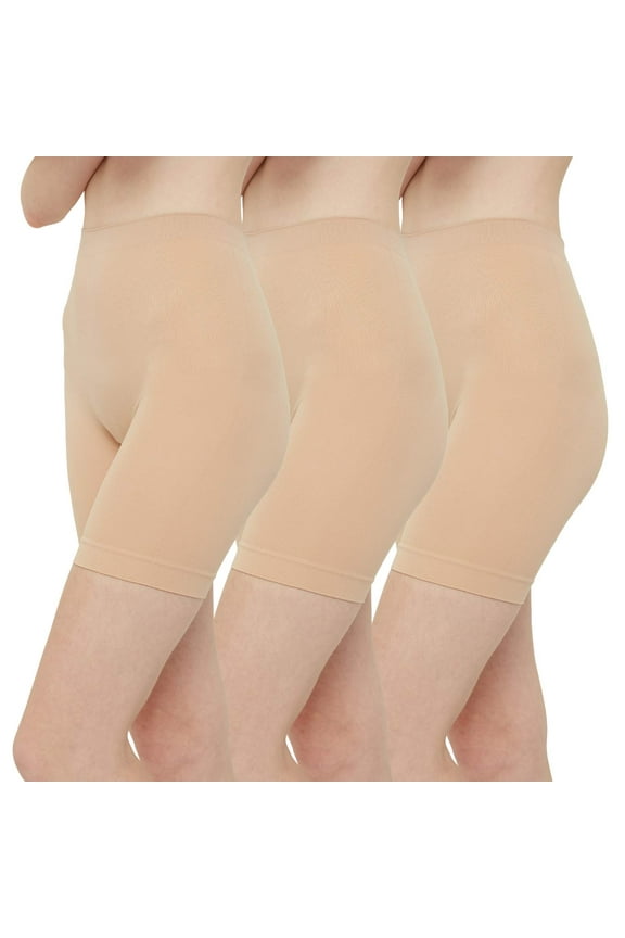 Women's Slip Shorts for Under Dresses High Waisted Shorts 3-Pack (L, Nude)