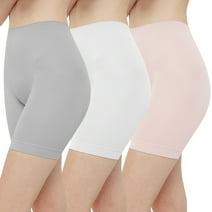 INNERSY Women's Slip Shorts for Under Dresses High Waisted Shorts 3-Pack(L,Pink/Light Gray/White)