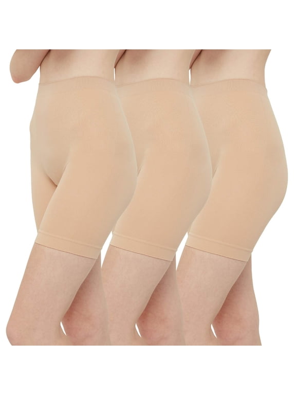 Women's Slip Shorts for Under Dresses High Waisted Shorts 3-Pack (M, Nude)
