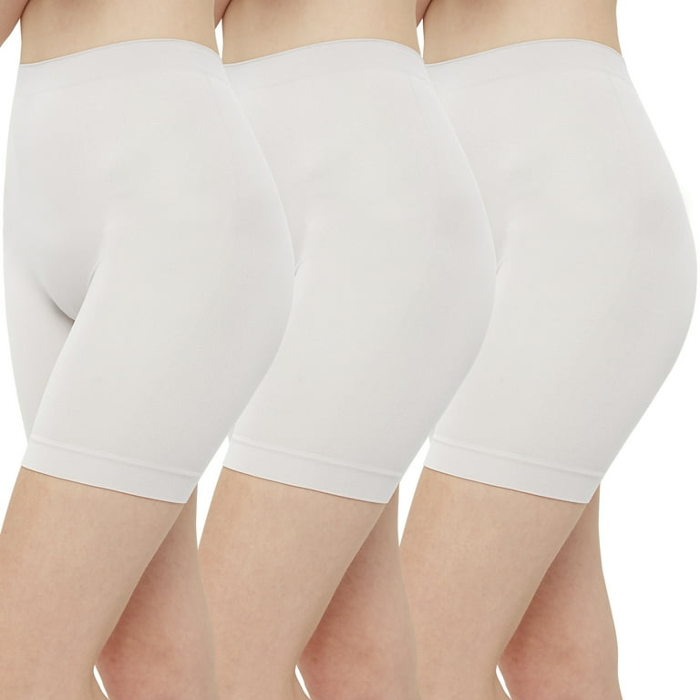 INNERSY Women s Slip Shorts for Under Dresses High Waisted Shorts 3 Pack Medium White