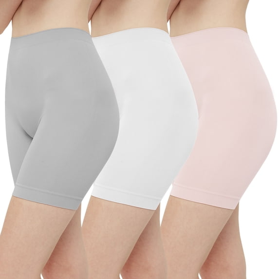 INNERSY Women's Slip Shorts for Under Dresses High Waisted Shorts 3-Pack(S,Pink/Light Gray/White)