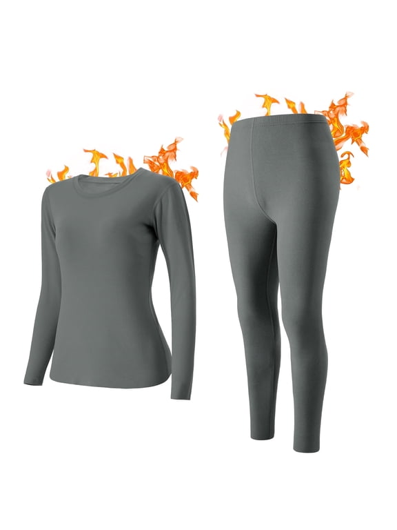 Women's Thermal Base Layer Soft Long Johns Set Mid-Weight Ski Top & Bottoms for Winter(L,Gray)