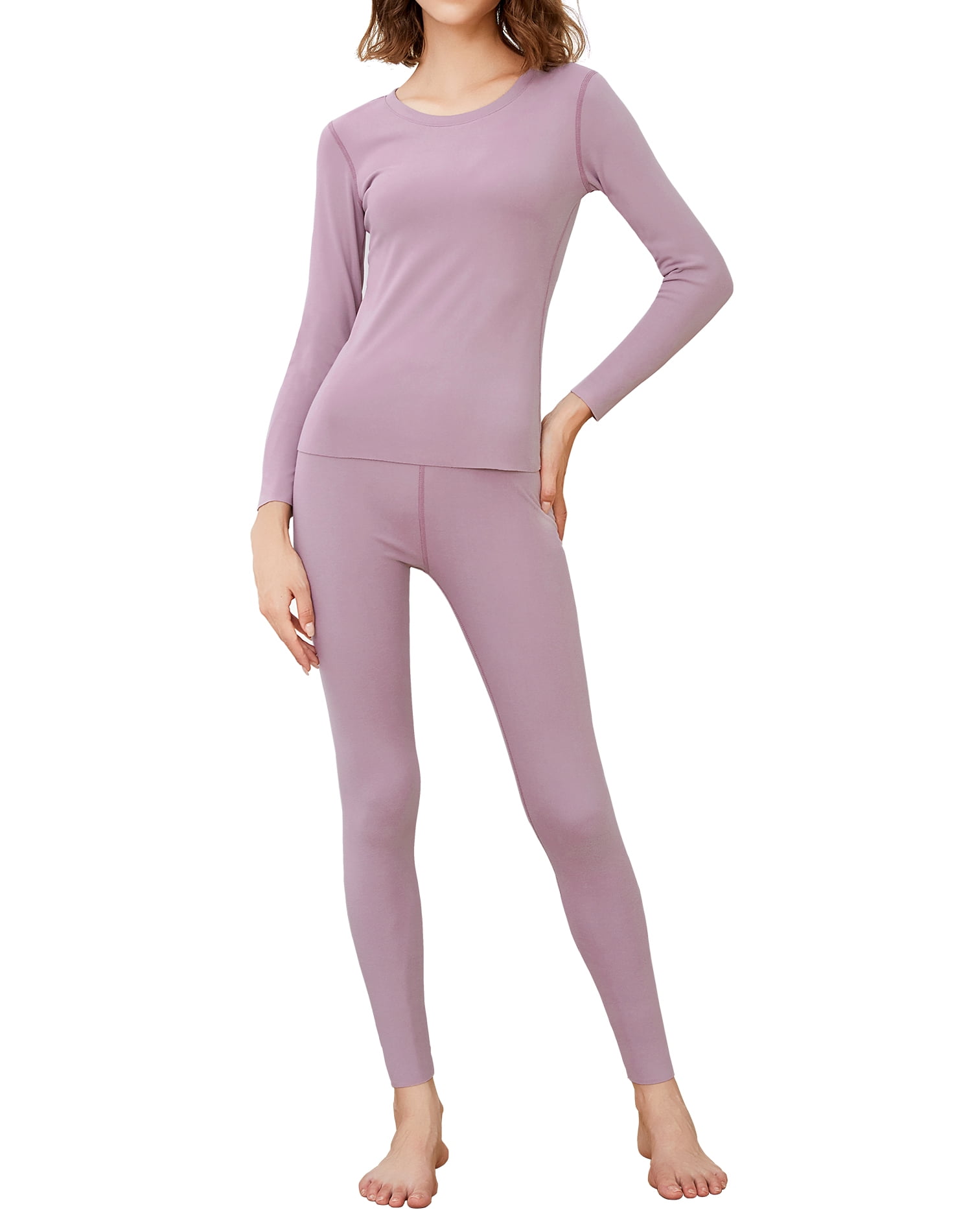 INNERSY Thermal Underwear Set for Women Top & Leggings Base Layer Thermal  Long Johns Pajamas (S, Pale Mauve)