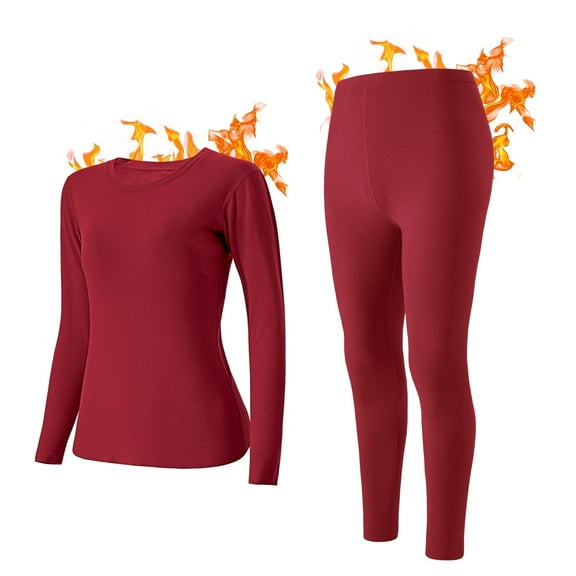 INNERSY Women's Thermal Base Layer Soft Long Johns Set Mid-Weight Ski Top & Bottoms for Winter(XS,Burgundy)