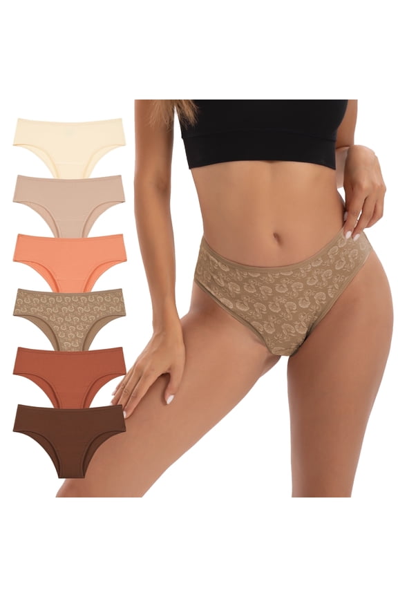 Women's Cotton Bikini Panties 6-Pack, Breathable Everyday Underwear(L,Autumn)