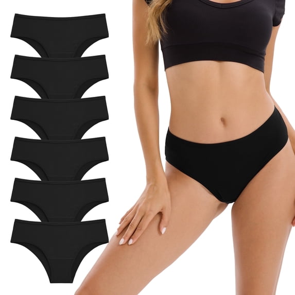 INNERSY Women's Cotton Bikini Panties 6-Pack, Breathable Everyday Underwear(Large,Black)