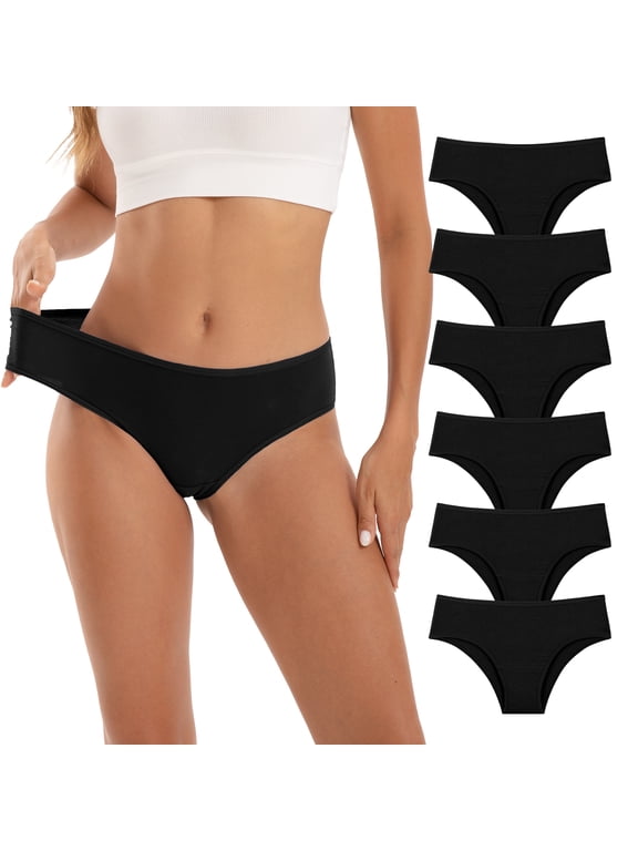 Women's Cotton Bikini Panties 6-Pack, Breathable Everyday Underwear(Large,Black)