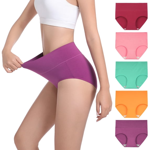 INNERSY Women's Cotton High Waisted Briefs 5-Pack Postpartum Full Coverage Underwear(3XL,Vintage Bloom)