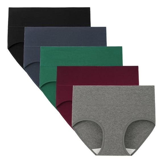 INNERSY Women's Cotton High Waisted Briefs 5-Pack Postpartum Full Coverage Underwear(L,Vintage)