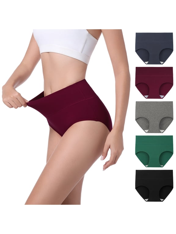 Women's Cotton High Waisted Briefs 5-Pack Postpartum Full Coverage Underwear(L,Vintage)