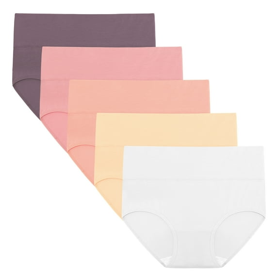 INNERSY Women's Cotton High Waisted Briefs 5-Pack Postpartum Full Coverage Underwear(M,Violet Blush)
