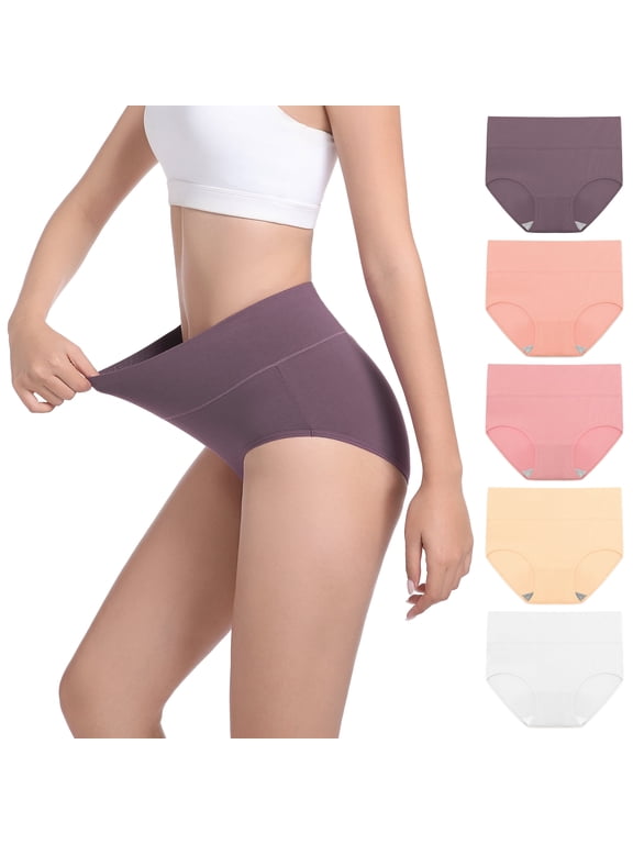 Women's Cotton High Waisted Briefs 5-Pack Postpartum Full Coverage Underwear(S,Violet Blush)