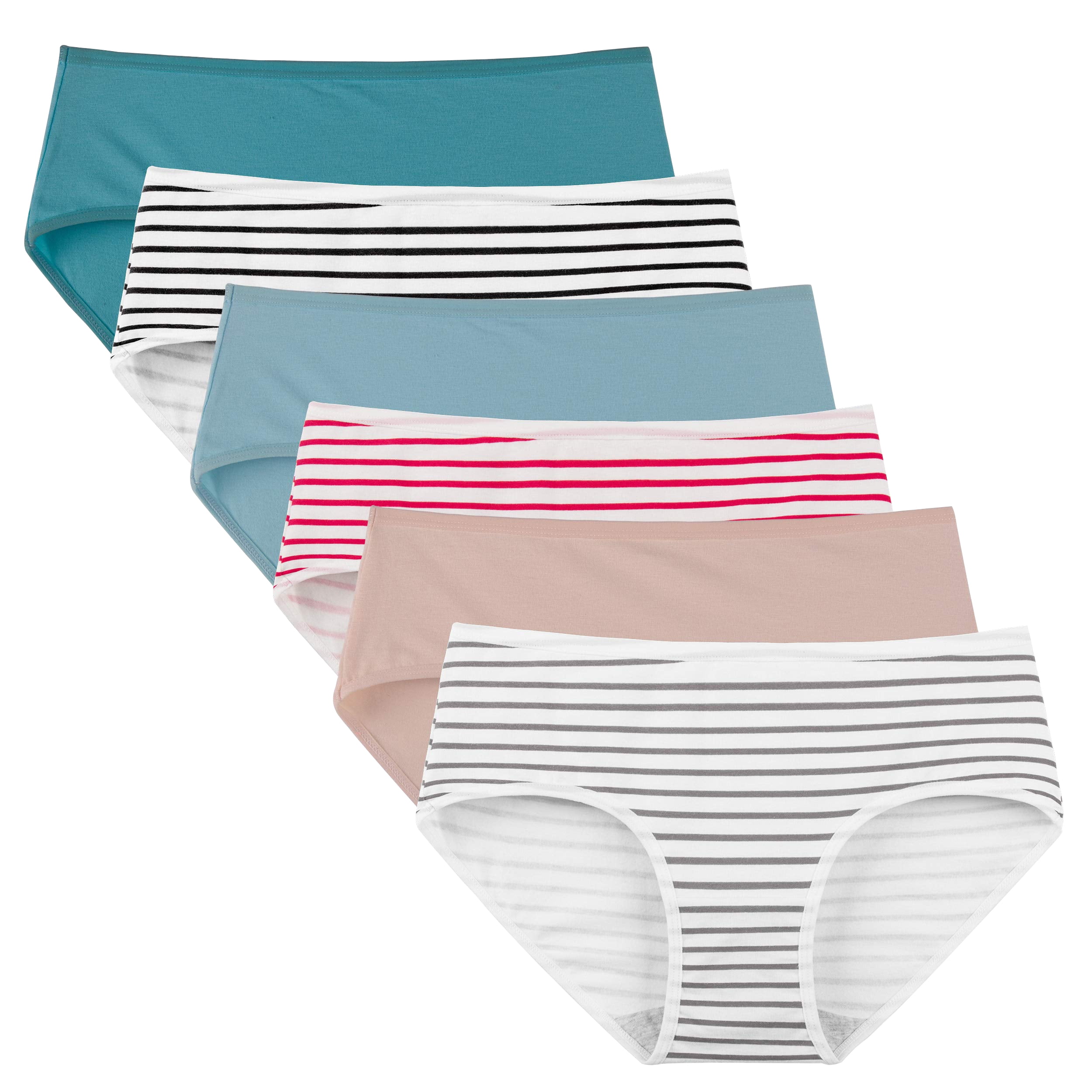 INNERSY Women's Underwear Cotton Panties Hipster Regular & Plus Size  Underwear Pack of 6 (XS, Solid Colors and Stripes)