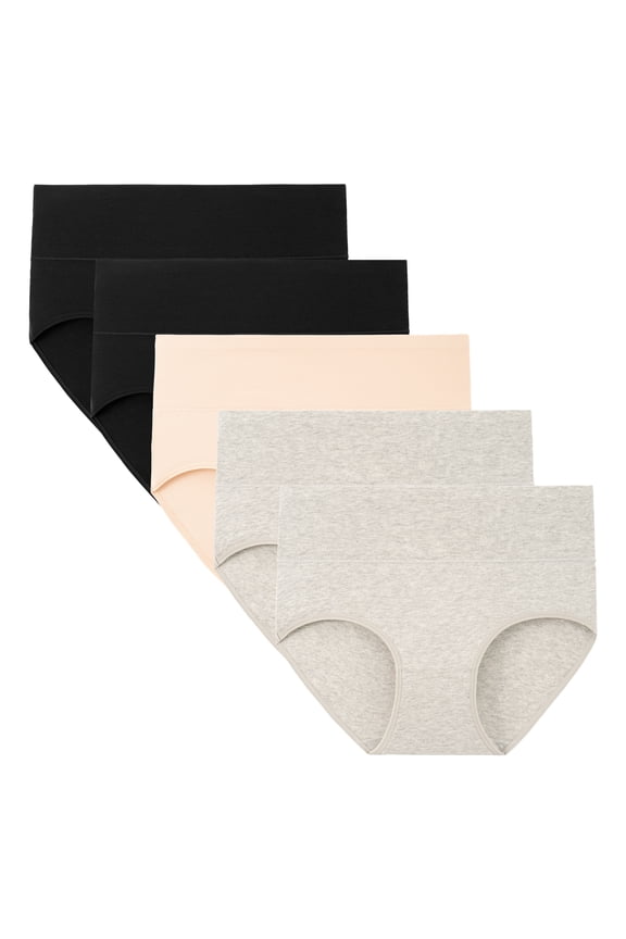 Women's Cotton High Waisted Briefs 5-Pack Postpartum Full Coverage Underwear(XL,Nude/Gray/Black)