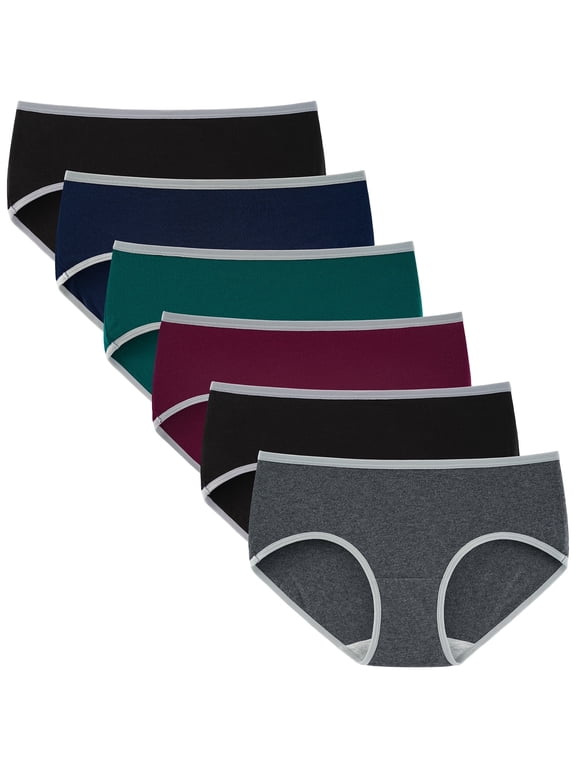 Women's Underwear Packs Cotton Panties Hipster Regular & Plus Size Pack of 6 (2XL, Dark basics with gray hem)