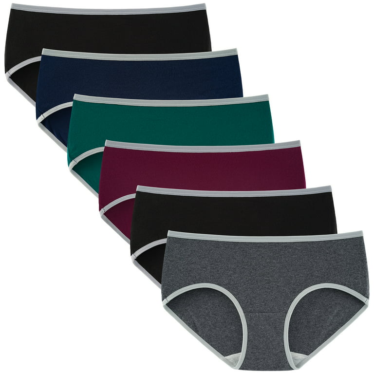 INNERSY Women's Underwear Packs Cotton Panties Hipster Regular & Plus Size  Pack of 6 (L, Dark basics with gray hem)