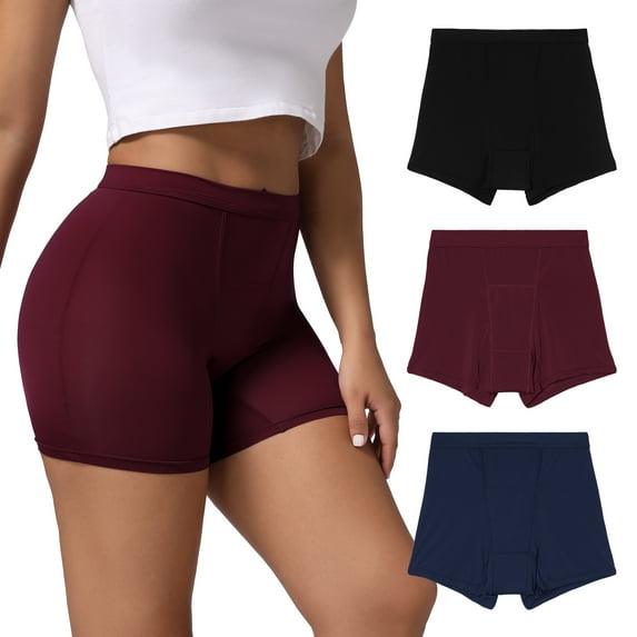 INNERSY Womens Breathable Period Boxers Underwear High-Waist Menstrual Panties 3-Pack(2XL,Dark Night)